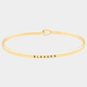 Gold Black BLESSED Phrase Thin Metal Hook Bracelet